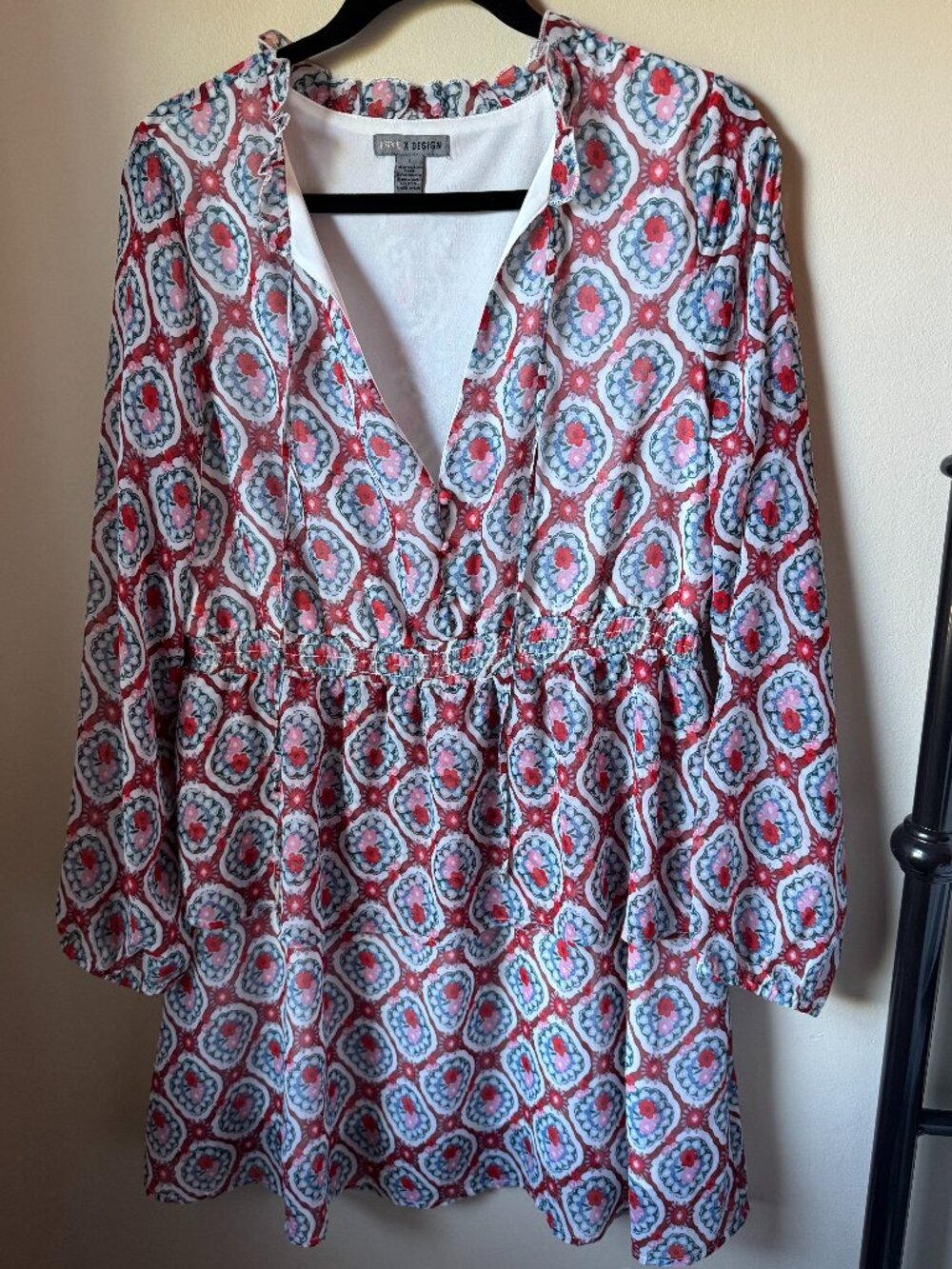 Love X Design Sheer Patterned Sheer Long Sleeve Midi Dress
